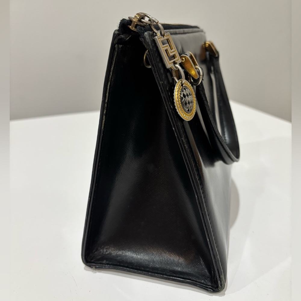Vintage Gianni Versace Medusa Top Handle Satchel Black Gold Hardware 1990s Italy - Picture 8 of 12